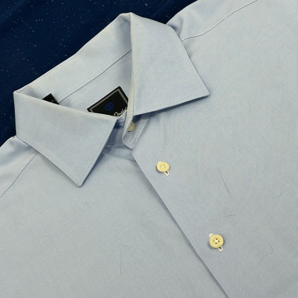 David Donahue Dress Shirt Mens 17.5 34/35 Blue  French Cuff Cotton Button Up